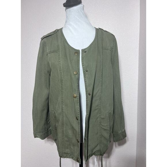 Market & Spruce Size M Woman Gold button Army green Military style jacket Bomber - Picture 1 of 8
